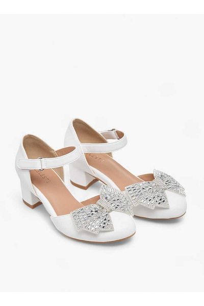 Celeste Celeste Girl's Bow Accent Block Heeled Sandals with Hook and Loop Closure