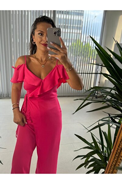 caddstore Orj.Marka Fuşya Askılı Saten Tulum