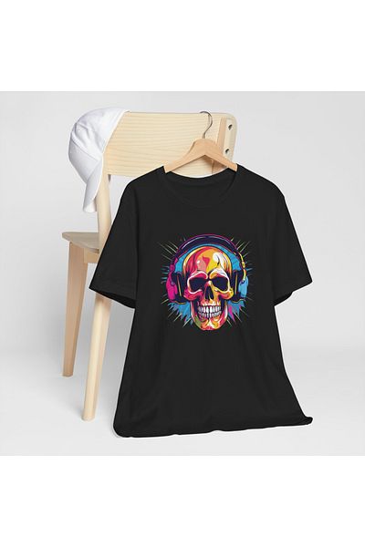 IVART Μπλουζάκι με στάμπα Skullcap με ακουστικά - 100% βαμβακερό κοντό μανίκι με λαιμόκοψη