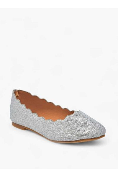 Little Missy Embellished Slip-On Ballerina Shoes with Scallop Detail