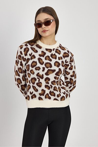 Rays 24342 Pulover de tricotaj cu detalii leopard bej