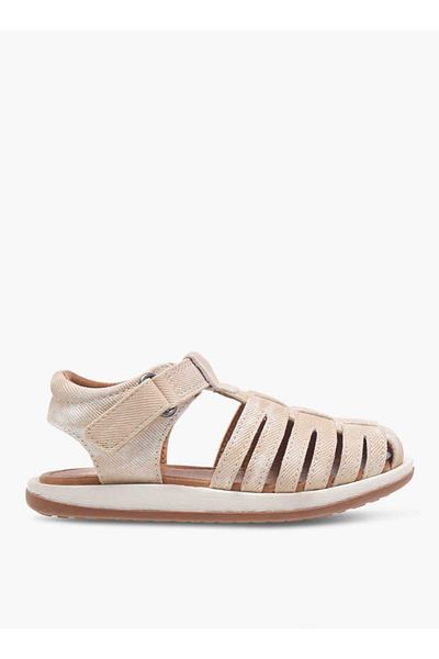 Juniors Textured Caged Sandals with Hook and Loop Closure