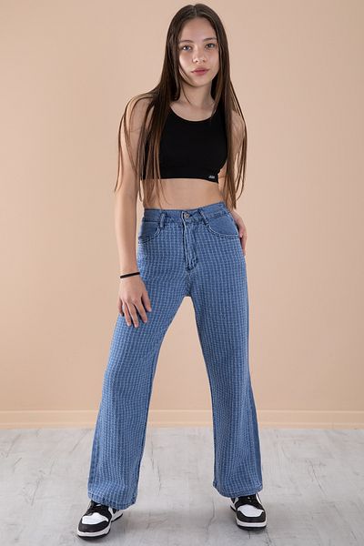Cansın Mini Pantaloni blugi pentru fete cu model cu picioare late, cu talie elastică 20274