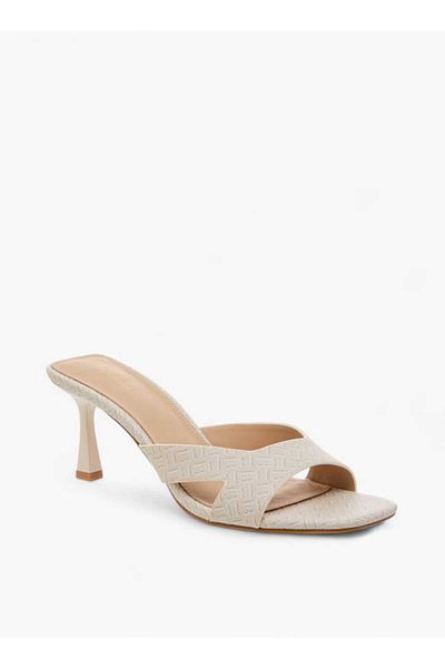 Flora Bella by Shoexpress Flora Bella Monogram Print Slip-On Sandals with Flared Heels