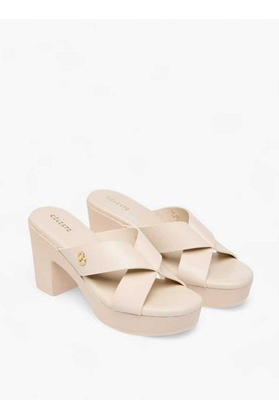 Celeste Women's Logo Accent Slip-On Cross Strap Sandals with Block Heels