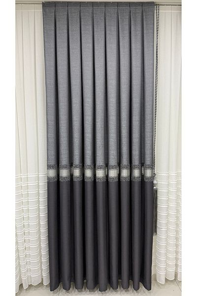 Fon Dünyası Clipboard Background Curtain Gray Anthracite Stripe (Single Wing)