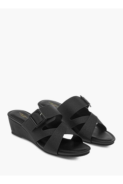 Flora Bella by Shoexpress Flora Bella Textured Slip-On Sandals with Wedge Heels