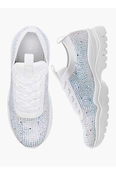 Celeste Girls' Embellished Sneakers with Chunky Sole and Lace-Up Closure