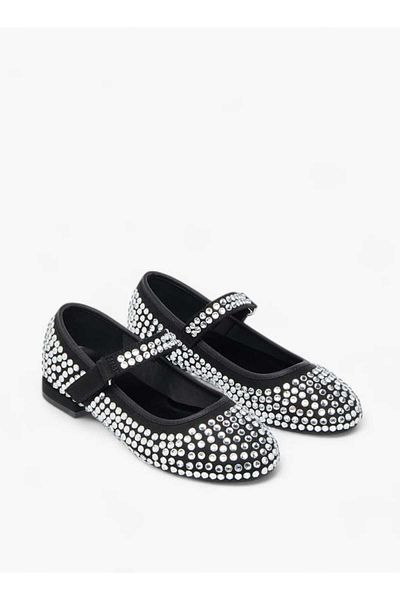 Celeste Girls' Stud Embellished Ballerina Shoes with Hook and Loop Closure