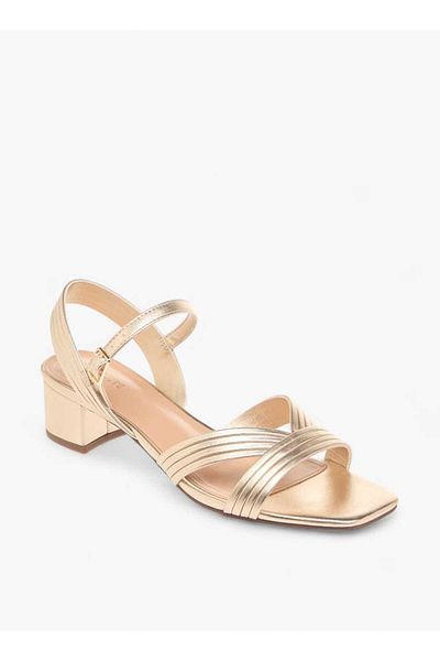 Celeste Women's Textured Strap Sandals with Block Heels and Buckle Closure