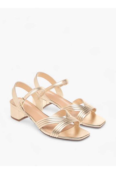 Celeste Women's Textured Strap Sandals with Block Heels and Buckle Closure