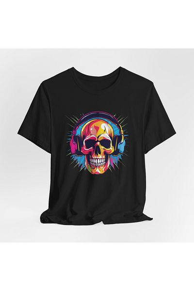 IVART Μπλουζάκι με στάμπα Skullcap με ακουστικά - 100% βαμβακερό κοντό μανίκι με λαιμόκοψη