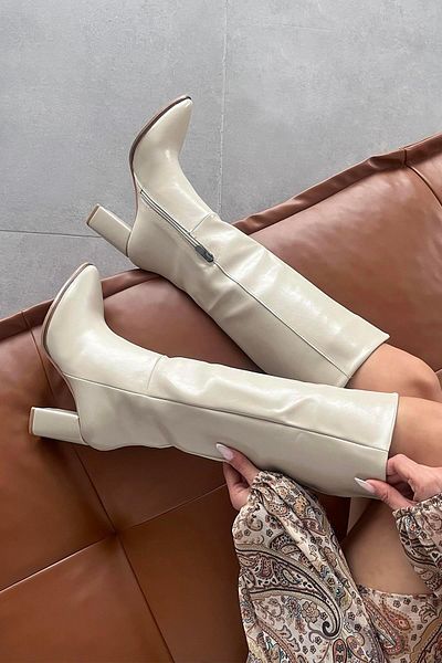STRASWANS Γυναικείες δερμάτινες μπότες Sawyer Beige - Μυτερές και ζαρωμένες