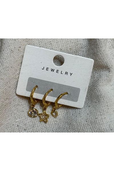 Deha Design 3 Pieces Gold Color Steel Earrings