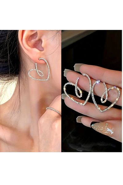 mos&more Silver Crystal Stone Heart Women's Evening Dress Earrings, Waterway