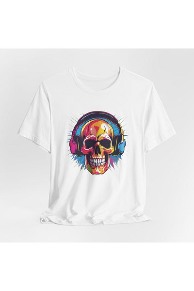 IVART Μπλουζάκι με στάμπα Skullcap με ακουστικά - 100% βαμβακερό κοντό μανίκι με λαιμόκοψη