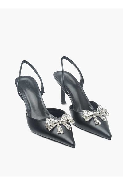Celeste Women's Bow Embellished Slingback Shoes with Stiletto Heels