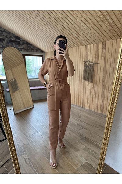 caddstore N Work Salmon Linen Jumpsuit