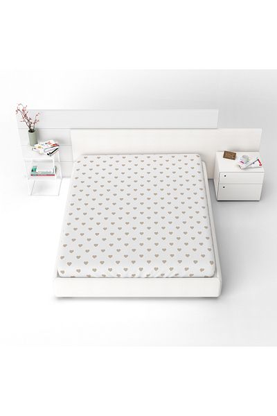 yok yok evim eve dair her şey Beige Heart Heart Elastic Bed Sheet