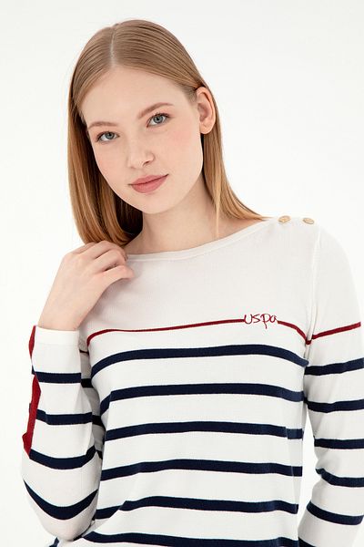 U.S. Polo Assn. Pulover de damă crem cu gât crew 50291573 -VR071