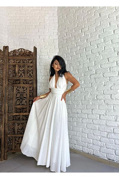 moneta boutique Γυναικείο φόρεμα από λινό ειδικής σχεδίασης - λαιμόκοψη