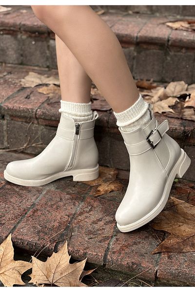 BESKAR Δερμάτινες μπότες με τακούνι Wennes Beige