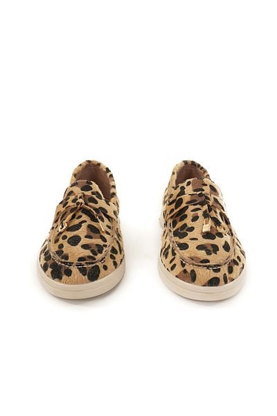 Eray Women's Comfortable Lightweight Soft Leopard Print Tasseled Loafer Ballerina Shoes