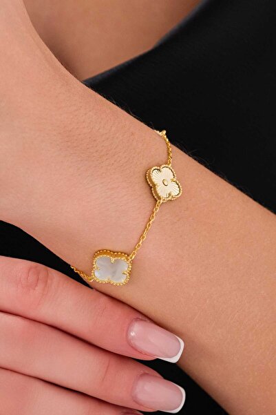 AcestesDesign Yonca Şans Model 3 Motifli Beyaz Taşlı ve Kalemli Şık Tasarım G...