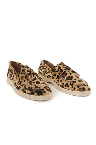 Eray Women's Comfortable Lightweight Soft Leopard Print Tasseled Loafer Ballerina Shoes