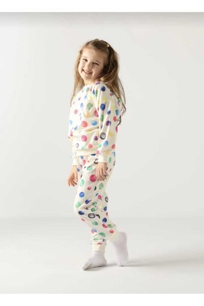 BUUFUU طقم أطفال مطبوع ملون - طقم مكون من قطعتين بأكمام طويلة وأسفل