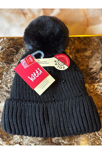 Kitti Ki̇tti̇ 9-15 Years Old Girl's Beret with Beaded Pompom