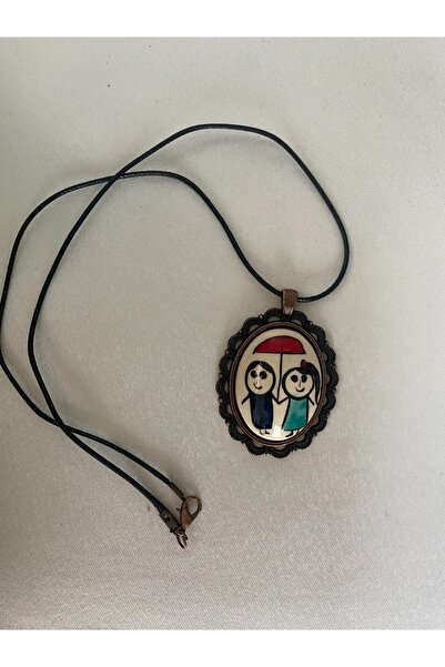 HEDİYEM EVİME İznik Çini Kolye Sevgili Temalı Deri İpli Model1