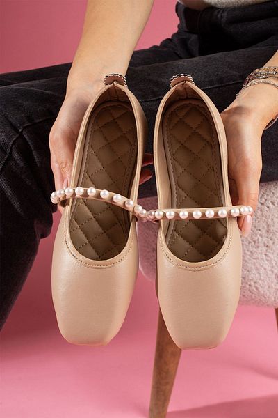 FUGA MODA Perly Mink Skin Ballerinas with Pearl Tape Accessories