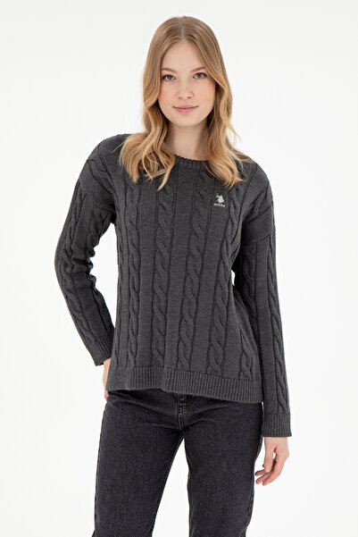 U.S. Polo Assn. Dámský antracitový melanžový svetr s výstřihem 50297110 -Vr081