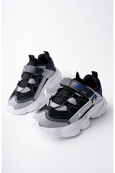 McDark Rubber Laced Black and White Orthopedic Non-Yellowing Sole and Velcro Unisex Children's Shoes