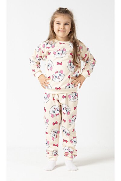 BUUFUU طقم مكون من قطعتين بأكمام طويلة وطبعة قطة ملونة للفتيات