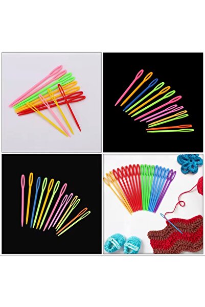 Yumuşakkeçe Renkli Plastik Kıvrık Örgü Yün İğneleri - 10 Adet (Hafif ve Dayanıklı)
