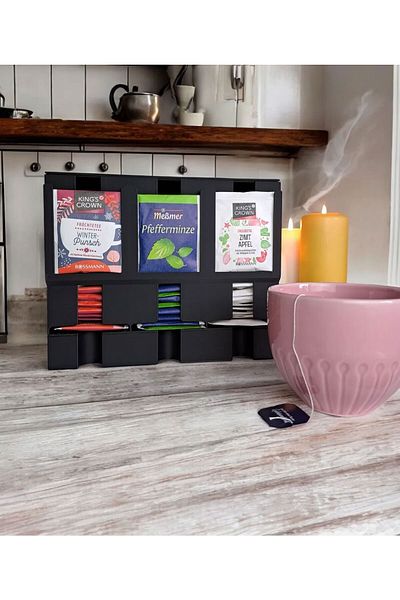 Past Practical Tea Bag Stand - 3 Compartments Tea Bag Organizer (Black)