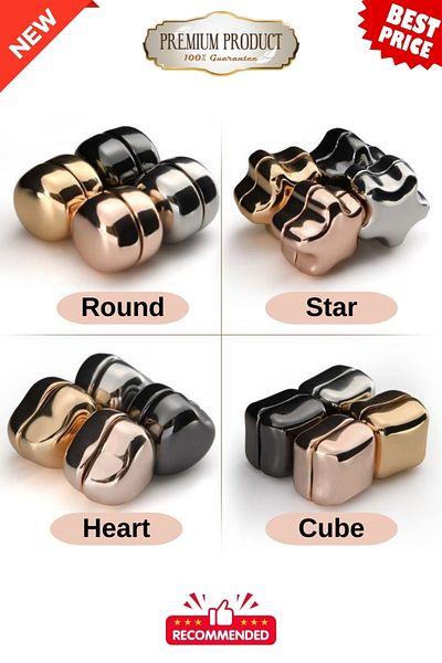 hijabchi 16 Pairs Scarf Magnet - Metal Plated Scarf Magnet Hijab Pins - Round Star Heart Cube