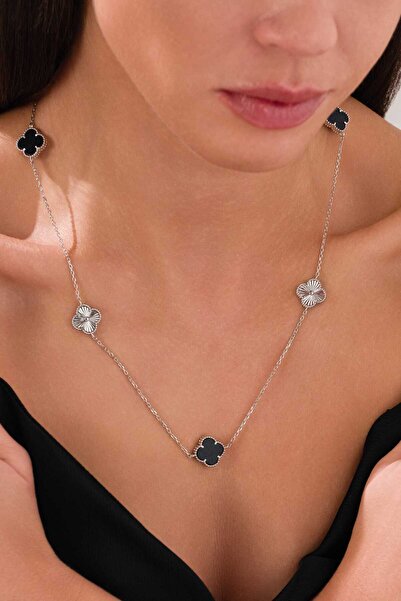 AcestesDesign Yonca Şans Model 5 Yoncalı Siyah Renk Taşlı ve Lazer Kalemli Gü...