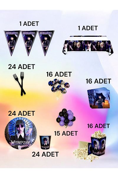 VibeHome 24-Person Wednesday Themed XL Pack - Birthday Party and Fun Events