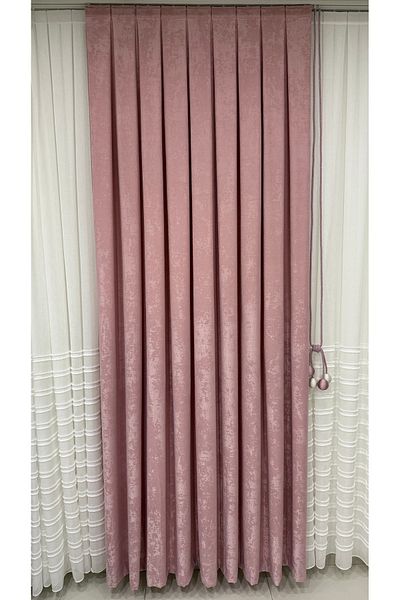 Fon Dünyası Velvet Textured Luxury Background Curtain Powder Tight Pleat (Single Wing)