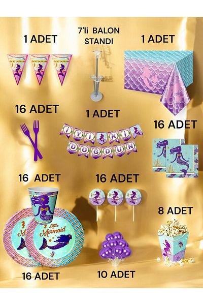 VibeHome Mermaid Themed 2XL Pack for 16 - Birthday Party and Fun Events