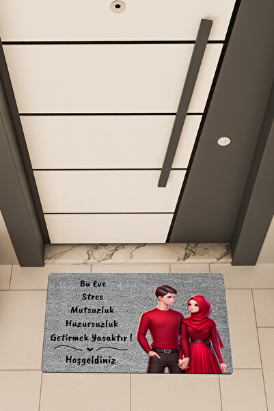 Dormot High Quality Digital Printing Gray, Red Turban Couple themed Door Front Doormat
