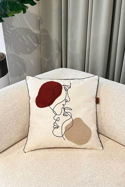 Decomia Home خليط الكتان المطرز من Nordic Tufting Punch - غطاء وسادة مزدوج مقاس 45 × 45 سم لديكور غرفة المعيشة