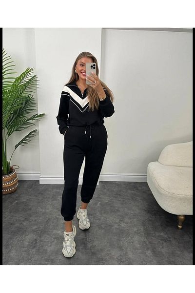 02Lady Fashion Set de țesături modal cu guler cu jumătate de fermoar și garnitură