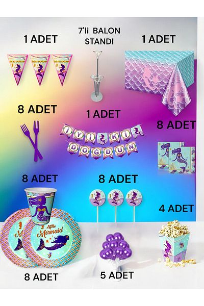 VibeHome Mermaid Themed 2XL Pack for 8 - Birthday Party and Fun Events