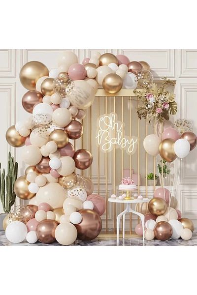 Ezgi Party Store Rose Gold Chrome Sequin Sea Sand White Balloon Chain Set 100 L