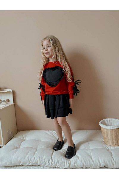 YİGİT BUTİK Yigit Boutique Girls' Set with Heart Embroidered Skirt