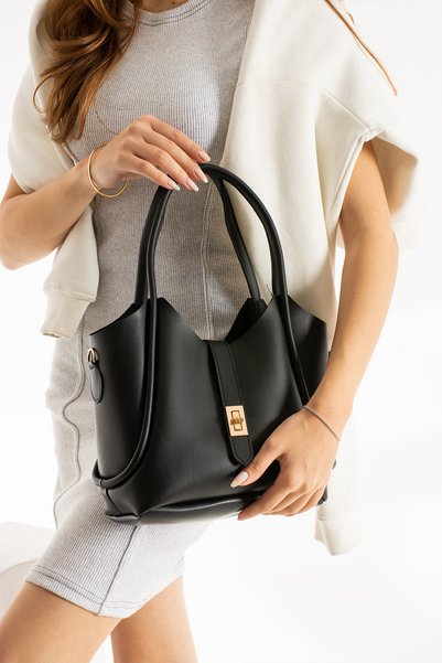 Kaya Bag Women's Black Shoulder and Shoulder Bag with Cross Long Strap 24X35 Size